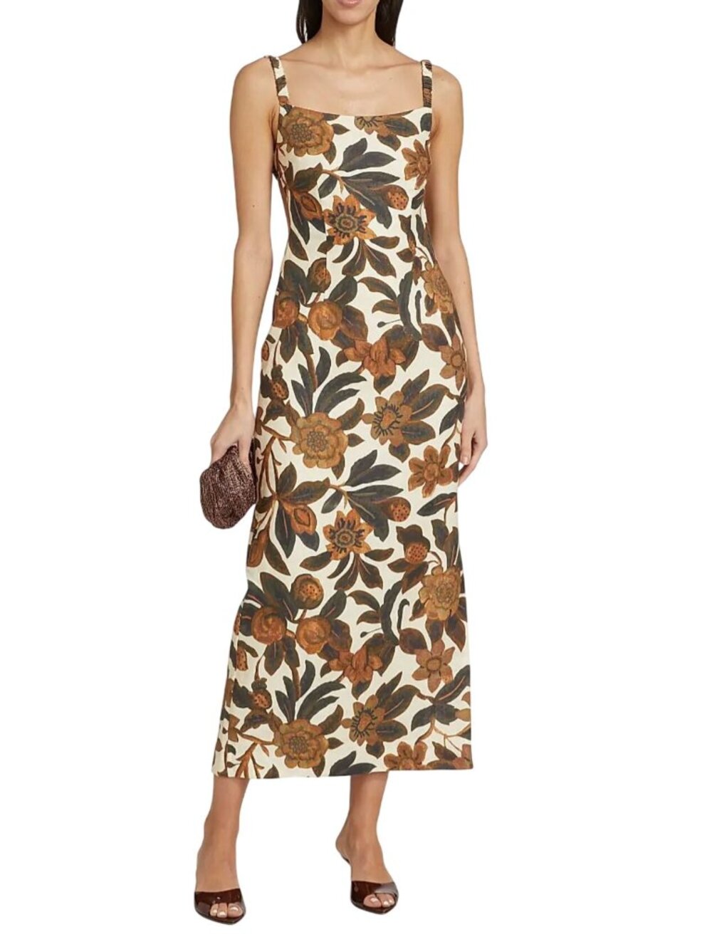SIR. Primrose Linen Ruched Midi-Dress Ivory Tapestry - Size 8 US